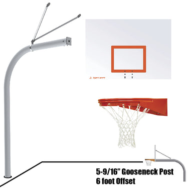 Basketball System - Gooseneck (6 in. Pole with 6 ft. Offset) - 60 in. Steel Backboard - Playground Goal